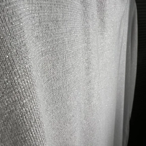 Talbots Tank Top & 3/4 Sleeve Cardigan Light Grey w/ Silver Metallic Thread - Picture 3 of 4